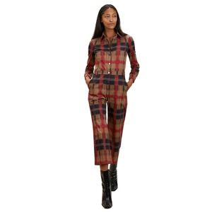 NEW The Kit Cotton Long Sleeve Button Front Alex Jumpsuit Autumn Plaid Size XL